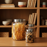ECOBOX Conteneur de rangement rond pour bonbons, bacs de stockage, réservoir hermétique, pour zeste de mandarine, épices, céréales, graines, aliments secs, bacs hermétiques pour aliments en vrac