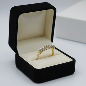 Bague élégante en or jaune avec accent de diamant, design incurvé multi-pierres, bijoux fins, cadeau pour femme, anniversaire, mariage - Product Image 5