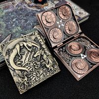 Dés de jeu de rôle en métal DND rotatifs 7-en-1 en alliage de zinc robuste, forme de livre de dragon volant steampunk, boîte pliable