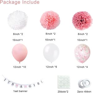 Decorazioni per Baby Shower per Bambine, Baby Shower Rosa e Bianco, Striscione 'È una Bambina', Coriandoli, Palloncini, Pompon di Carta per Baby Shower - Product Image 2
