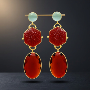 Nouvelle Arrivée Boucles d'Oreilles Pendantes en Alliage Métallique Précieux Plaqué Or avec Pierre Précieuse Hydro Grenat, Faites à la Main, Style Ethnique, pour Fiançailles et Fêtes, Vente en Gros - Product Image 3