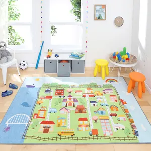 Kids Area Rug Baby Play Kid Crawling Play Room Carpet City Play Multi Contemporary Theme Kids Precision Printed Area Rug