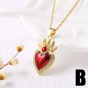 Collana con Sacro Cuore <span class=keywords><strong>di</strong></span> Gesù Placcata in Oro 18k, Pendente Cattolico con Zircone Rosso, Gioielli in Rame per Donne e Ragazze, Accessorio Regalo - Product Image 6