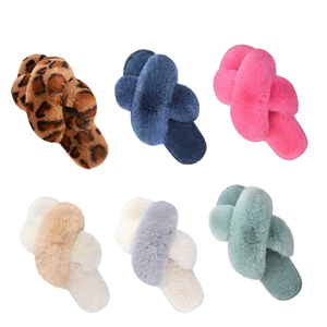 Offre Spéciale femmes mode chaud moelleux pantoufles confortable fausse fourrure croix intérieur <span class=keywords><strong>pantoufle</strong></span> poupée doux sol diapositives plat dames en peluche <span class=keywords><strong>pantoufle</strong></span> - Product Image 6