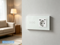 Interrupteur tactile intelligent WiFi UBARO 3 voies avec prise intelligente intégrée, panneau mural en verre trempé, indice de protection IP20, pour contrôle par application