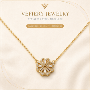Collier de mode en acier titane couleur or avec cristaux floraux pour femmes - Product Image 1