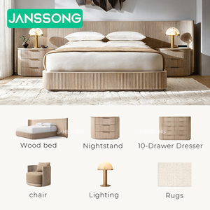 Set Letto in Legno Confortevole per Villa, Arredamento Interno, Set Camera da Letto per Hotel a Cinque Stelle, Mobili per Camera da Letto Resort, Letto in Quercia - Product Image 1