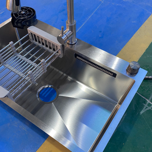 <span class=keywords><strong>Évier</strong></span> de <span class=keywords><strong>cuisine</strong></span> moderne fait main avec robinet cascade encastré, planche à découper, passoire et accessoires de drainage pour <span class=keywords><strong>cuisine</strong></span> de luxe - Product Image 2