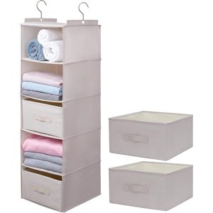 Hanging Closet Organizer 6-Shelf With <b>Drawers</b> Detachable Beige <b>For</b> Clothing Bedroom <b>Storage</b> - Product Image 1