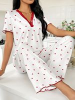 Grosir Love 2025 Set piyama celana suspender hati cinta pakaian rumah bergaris Rib lucu musim panas wanita