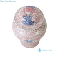 RZKY58-C Grosir Guci Porselen Motif Bunga Pink Biru Gaya Chinoiserie, Ukuran Sedang, Hiasan Tengah Meja Dekoratif