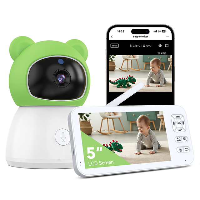 5' Tuya Baby Monitor Adjustable Angle Camera Baby Monitor Color Display 2-Way Talk No Wifi Night Vision Baby Monitor 360°