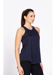 Munns & Mars <b>Navy</b> Blue Women's Sleeveless Sports Tank <b>Top</b> in Solid Polyester Fabric with Racerback Activewear Styling for Gym - Product Image 4