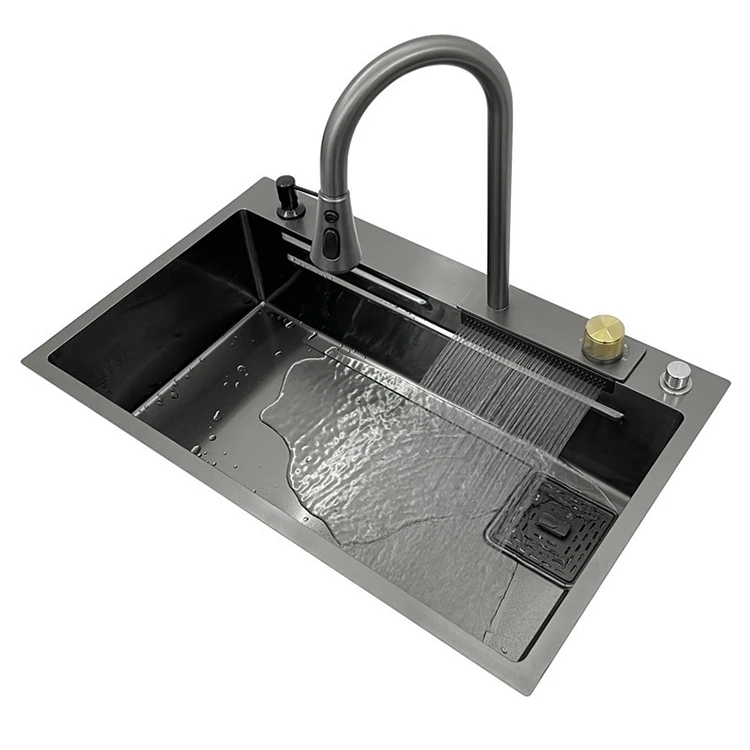 Luxury Hidden Black Modern Kitchen Sinks Multifunction Sink Kitchen Waterfall 304 Stainless Steel Smart Kitchen Sinks · image 2