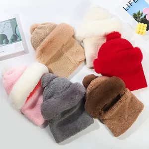 Yeni moda kış örme eşarp & şapka erkekler ve kadınlar için kulak koruyucu ve rüzgar geçirmez Faux kürk katı bere şapka