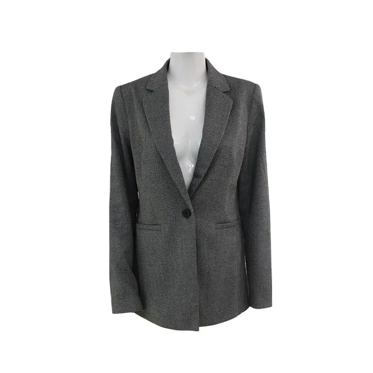 Competitive Price Customized Classic Turn Collar Herringbone Grey Solid Business Ladies Office Blazer Suit