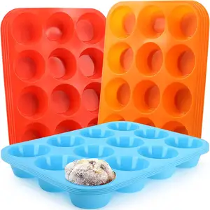 Bán buôn 12 ly Vòng bánh nướng khuôn thạch silicon bakeware cupcake khuôn Khay tiêu chuẩn Silicone Muffin khuôn