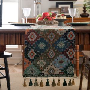 Nappe de table Imanqi Rhyme rétro, motif jacquard géométrique losanges, avec franges, en polyester et coton épaissis, pour service de thé et repas, fabriquée en Chine - Product Image 4
