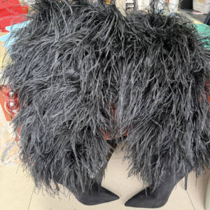 Stivali di Lusso Personalizzati da Donna per l'Inverno con Vere Piume di Struzzo, Punta a Spillo, Tacco <span class=keywords><strong>Alto</strong></span> <span class=keywords><strong>in</strong></span> <span class=keywords><strong>Camoscio</strong></span> e Pelliccia - Product Image 6