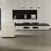 Table suspendue minimaliste en travertin, îlot de cuisine, table à manger intégrée, extensible et rétractable avec compartiment de rangement