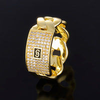 Bague cubaine en cuivre plaqué or 18 carats avec zircon, style hip-hop, géométrique, de la boutique YYN, bijoux haut de gamme pour hommes, personnalisation sur mesure