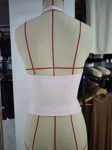 Halterneck Tank Top V Shape Workout Fitness Gym Nylon <strong>Spandex</strong> Padded Breathable Invisible Scrunch Shorts Custom Sets - Product Image 4