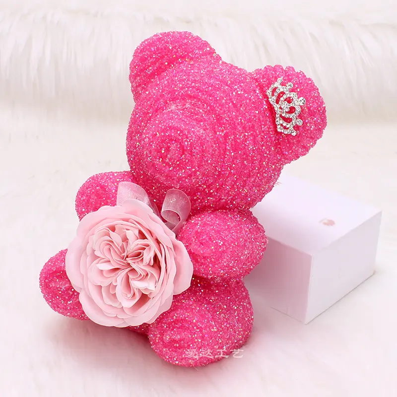 Christmas Valentines New Year Best Gift Rhinestone Rose Bear Teddy Diamond Rose Bear