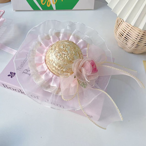 Nuevo Sombrero para Mascotas para Todas las Estaciones, Diseño Floral Dulce con Encaje, Sombrero <span class=keywords><strong>de</strong></span> Paja Tejida para Gatos y Perros - Product Image 3