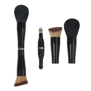 Single Black Multifunctional Synthetic Concealer Contour 4 in 1 All In One Retractable Portable Double Side Ended Makeup Brush