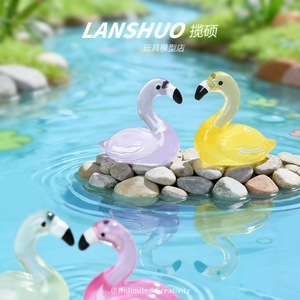 Figurines miniatures de flamants roses Lanshuo en résine plastique, qui brillent dans le noir, pour la décoration d'aquarium et la création de bijoux DIY - Product Image 2
