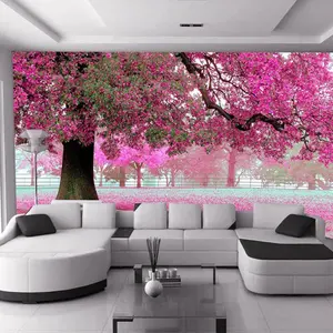 KOMNNI Custom Photo Wall Paper 3d Romantic Cherry Tree Wallpaper Decor Living Room Sofa Wall Mural Wallpaper