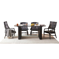 Meubles de salle à manger en bois sur mesure modernes de Foshan, Chine, table de cuisine rectangulaire noire et chaises, ensembles de salle à manger pour hôtel