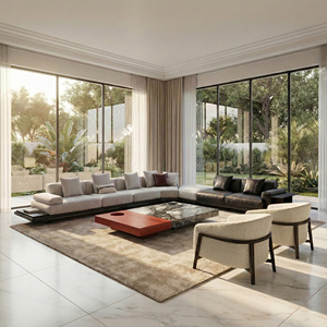 Divano Modulare a L Moderno in Tessuto Nero e Grigio <span class=keywords><strong>per</strong></span> <span class=keywords><strong>Arredamento</strong></span> Contemporaneo del Soggiorno - Product Image 1