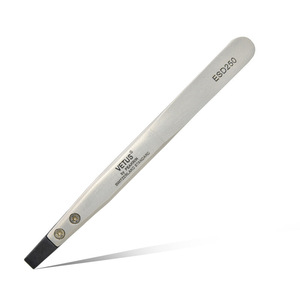 Pinzas de Sujeción Antiestáticas Vetus ESD250 con Punta Plana de Fibra de Carbono, Acero Inoxidable, No Magnéticas - Product Image 1
