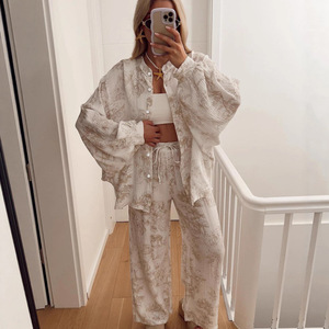 <span class=keywords><strong>Pigiama</strong></span> da <span class=keywords><strong>Donna</strong></span> in <span class=keywords><strong>Cotone</strong></span> Stampato Traspirante con Cardigan e Bottoni, Abbigliamento da Notte Femminile Disponibile - Product Image 5