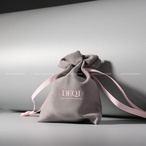 DEQI Premium Custom pink Gray Jewelry Pouches Drawstring Jewelry Pouch Bag Jewelry Packaging for <b>Ring</b> Earrings Necklace Pendant - Product Image 5
