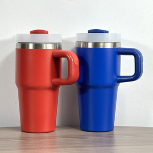 Custom Logo 14oz 304 Stainless Steel Insulated Tumbler with Handle and Lid for <b>Hot</b> <b>Cold</b> Drinks Travel Mug Reusable - Product Image 3