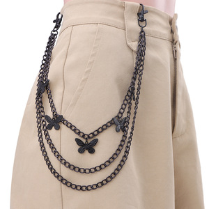 โซ่คาดเอวรูปผีเสื้อ สีเข้ม หลายชั้น โลหะผสมสังกะสี แฟชั่นฮาโลวีน โซ่ประดับร่างกาย สไตล์สตรีท Y2K - Product Image 1
