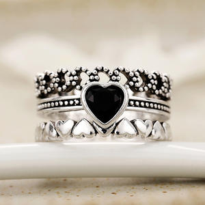 T0845 Heart Shape <b>Black</b> Onyx <b>Rings</b> For <b>Women</b> Pave Setting Gift Fashion Jewelry - Product Image 6