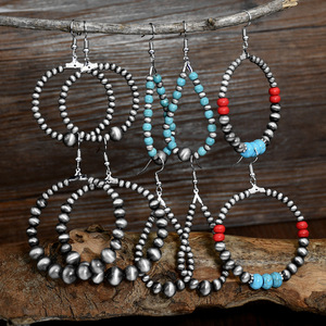 Nouvelles boucles d'<span class=keywords><strong>oreilles</strong></span> pendantes géométriques plaquées or européennes et américaines avec pierre principale en turquoise, <span class=keywords><strong>grandes</strong></span> boucles d'<span class=keywords><strong>oreilles</strong></span> de style Navajo occidental - Product Image 2