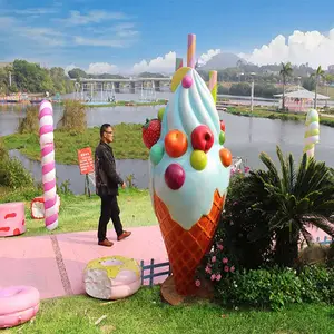 Estatua de jardín al aire libre, estatua de cono de helado de fibra de vidrio de resina para tienda, accesorios publicitarios