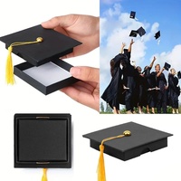Boîte cadeau en papier kraft carrée deux pièces pour la saison des diplômes, avec motif toque de graduation et pompon, style INS, pour cadeau d'anniversaire