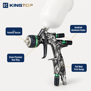 Pistola de Pulverización KINGTOP HVLP de Alimentación por Gravedad con Boquilla de Precisión de 1.3 mm y Contenedor de 600 ml, Controles Ajustables para Reacabado Automotriz - Product Image 2