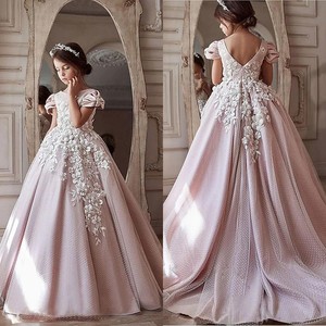 Principessa a maniche corte soffice Tulle bianco lungo abito da ragazza fiore carino matrimonio piccoli abiti da ballo comunione per bambini - Product Image 1