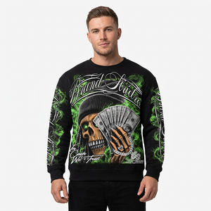 Men's Long Sleeve Crop <b>Top</b> <b>Skull</b> Money Print Streetwear Oversized O-Neck Knitted Polyester T-Shirt - Product Image 6