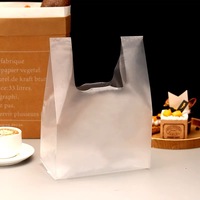 Transparante voedselveilige PE HDPE 0,14 mm dikke flexo bedrukte, bedrukte vest-handvat T-shirt afhaalzakken restaurants aangepaste logo