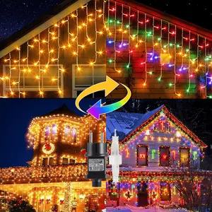 נורת 'לנד 10M 400 נוריות 8 מצבי חם לבן וססגוניות LED נטיף קרח מחרוזת אורות קישוט מפל חג המולד אורות חיצוני