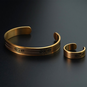 Simple Personalized Stainless Steel Gold Plated Fashion Temperament Trend <b>Men</b> and Women Adjustable <b>Bangle</b> Jewelry Set Wholesale - Product Image 6