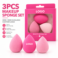 Lot de 3 éponges de maquillage en gros avec emballage, coffret cadeau d'outils de beauté, ensemble d'éponges cosmétiques