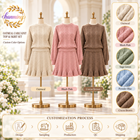 Ensemble jupe et pull 2 pièces pour femme, jupe à volants en tricot torsadé épais